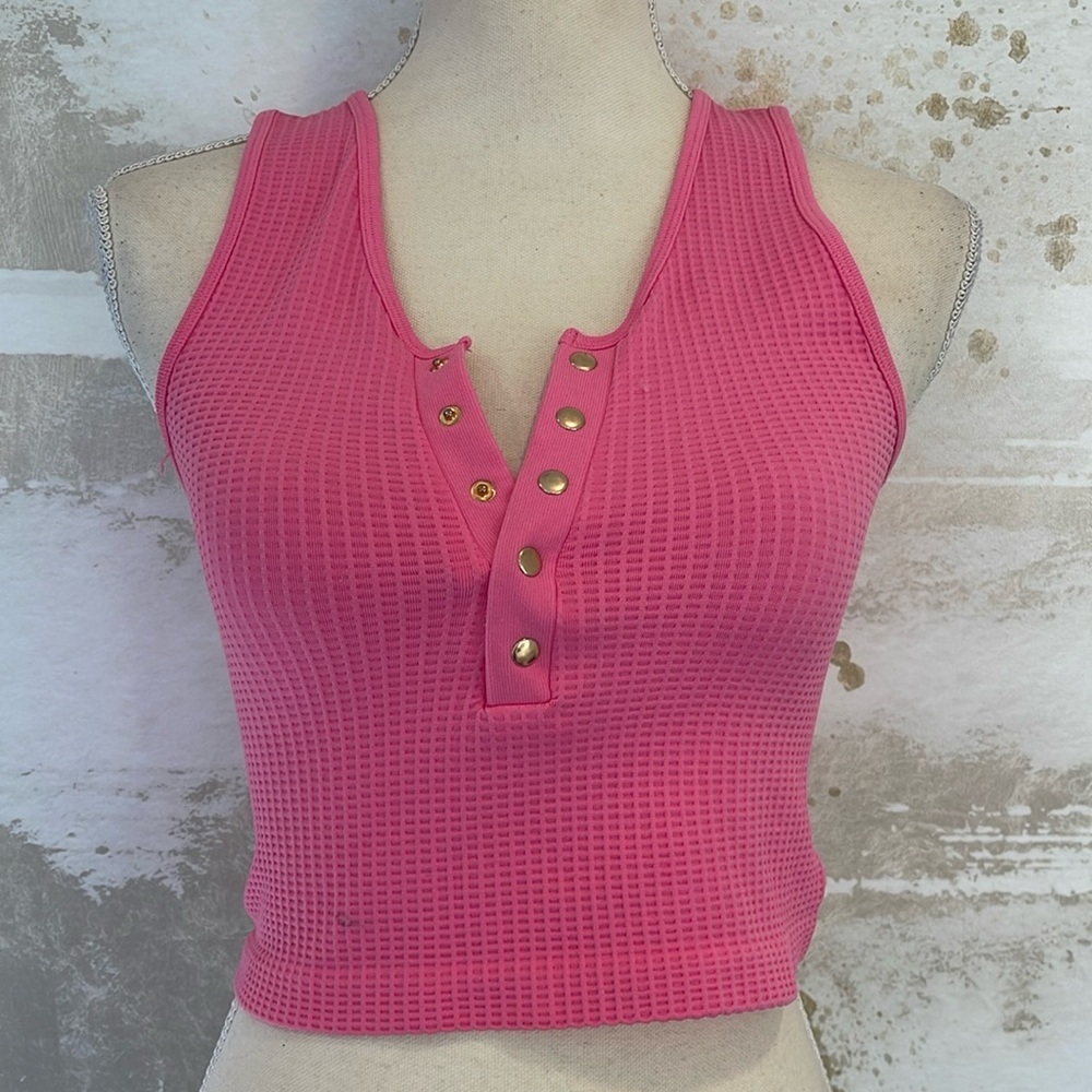 Baby Pink Suzette Collection Spandex Button Crop top